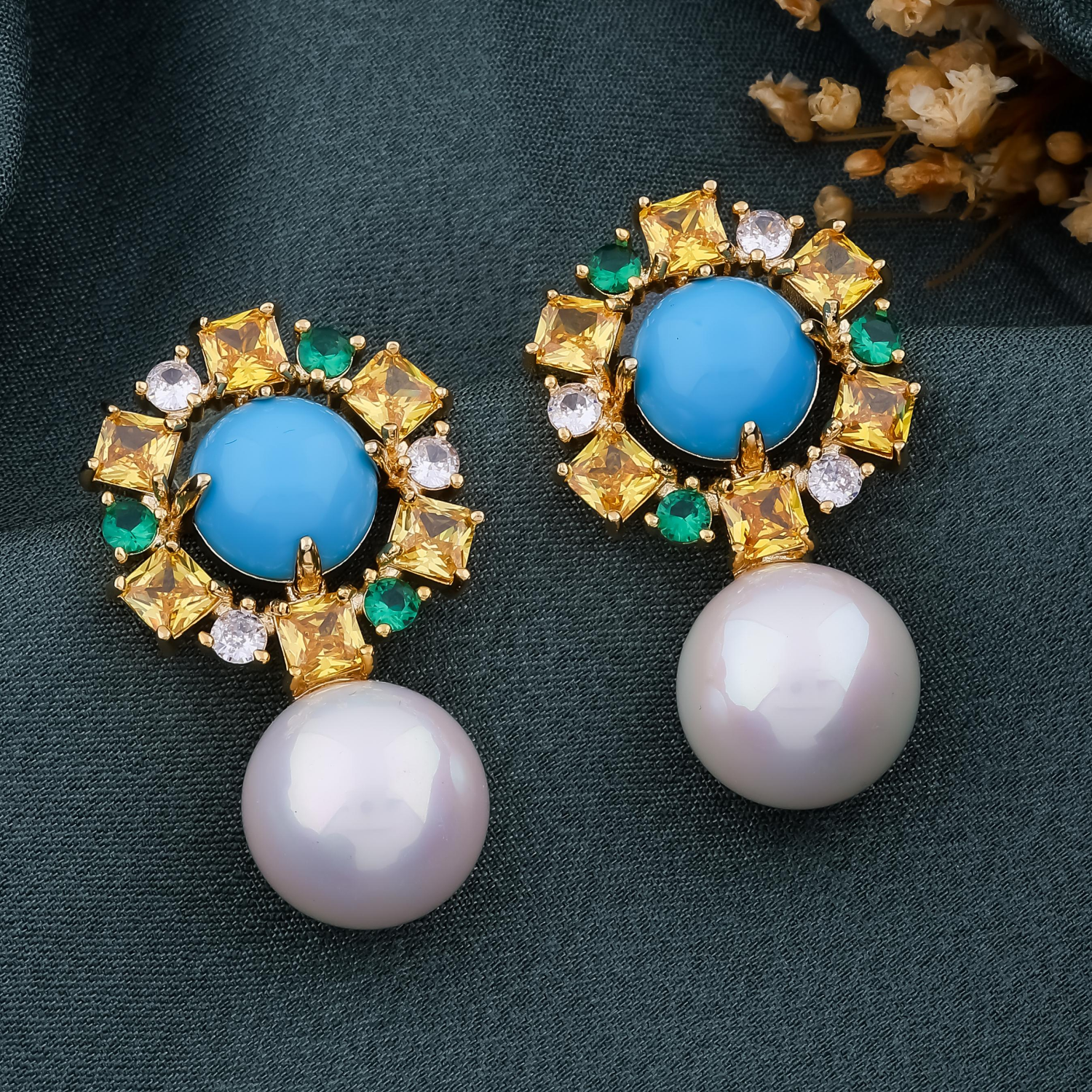 Turquoise & Pearl Drop Earrings