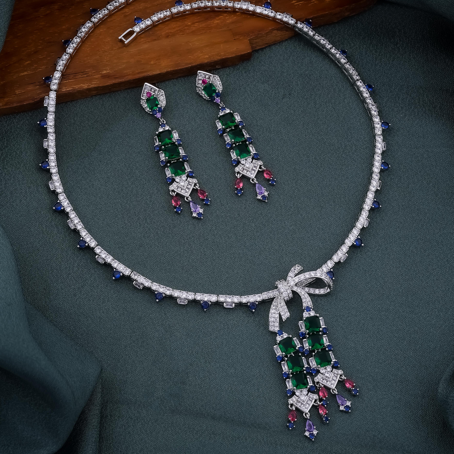 Multicolor Gemstone Bow Necklace