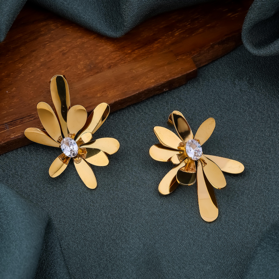 Gold Floral Crystal Earrings