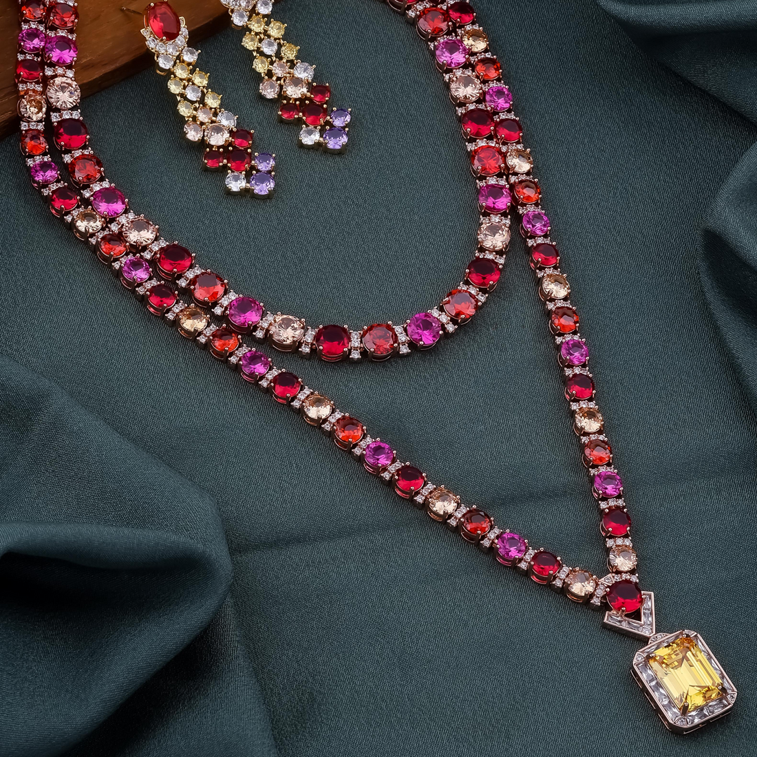 Multicolor Long Gemstone Necklace set