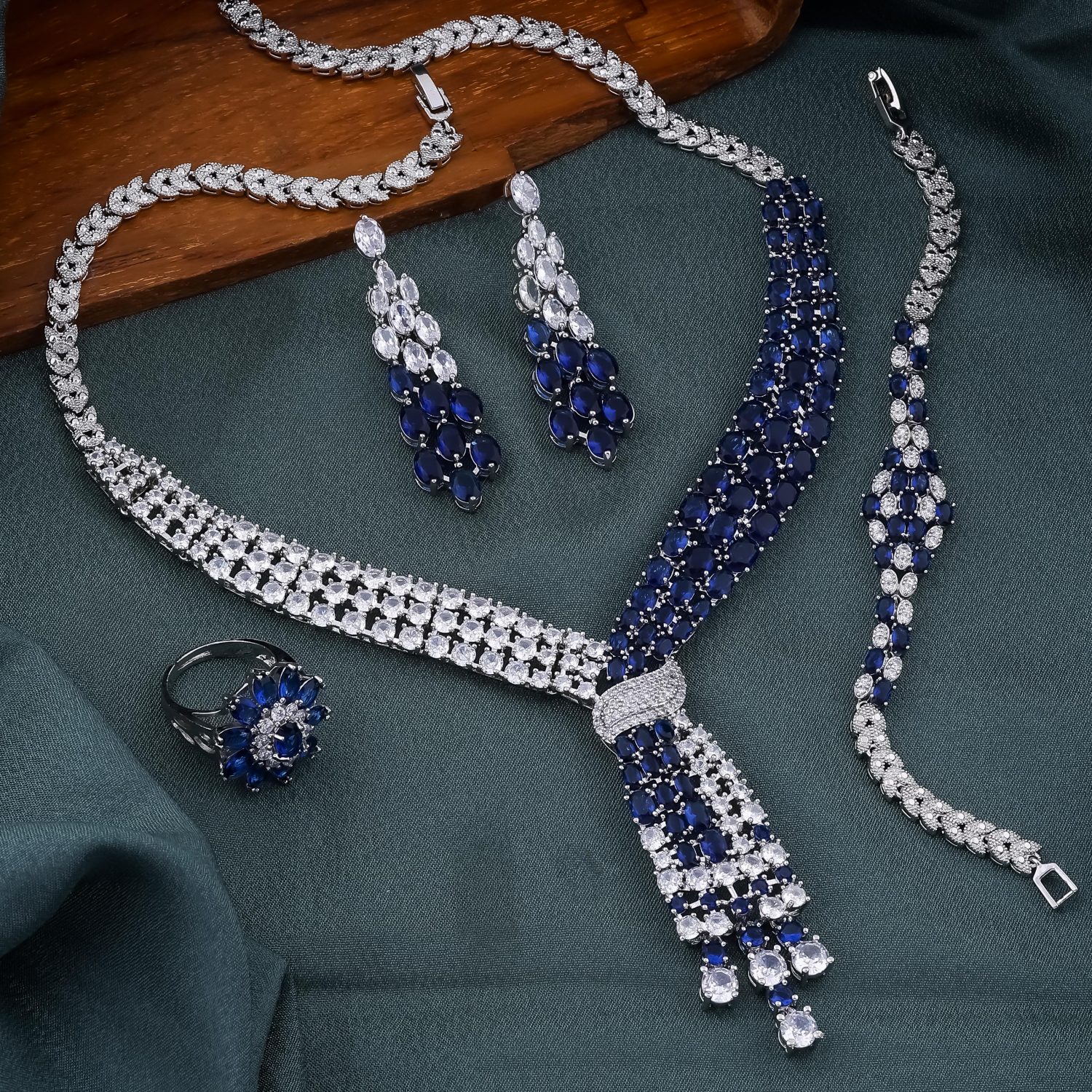 Sapphire & Diamond Tassel Necklace Set