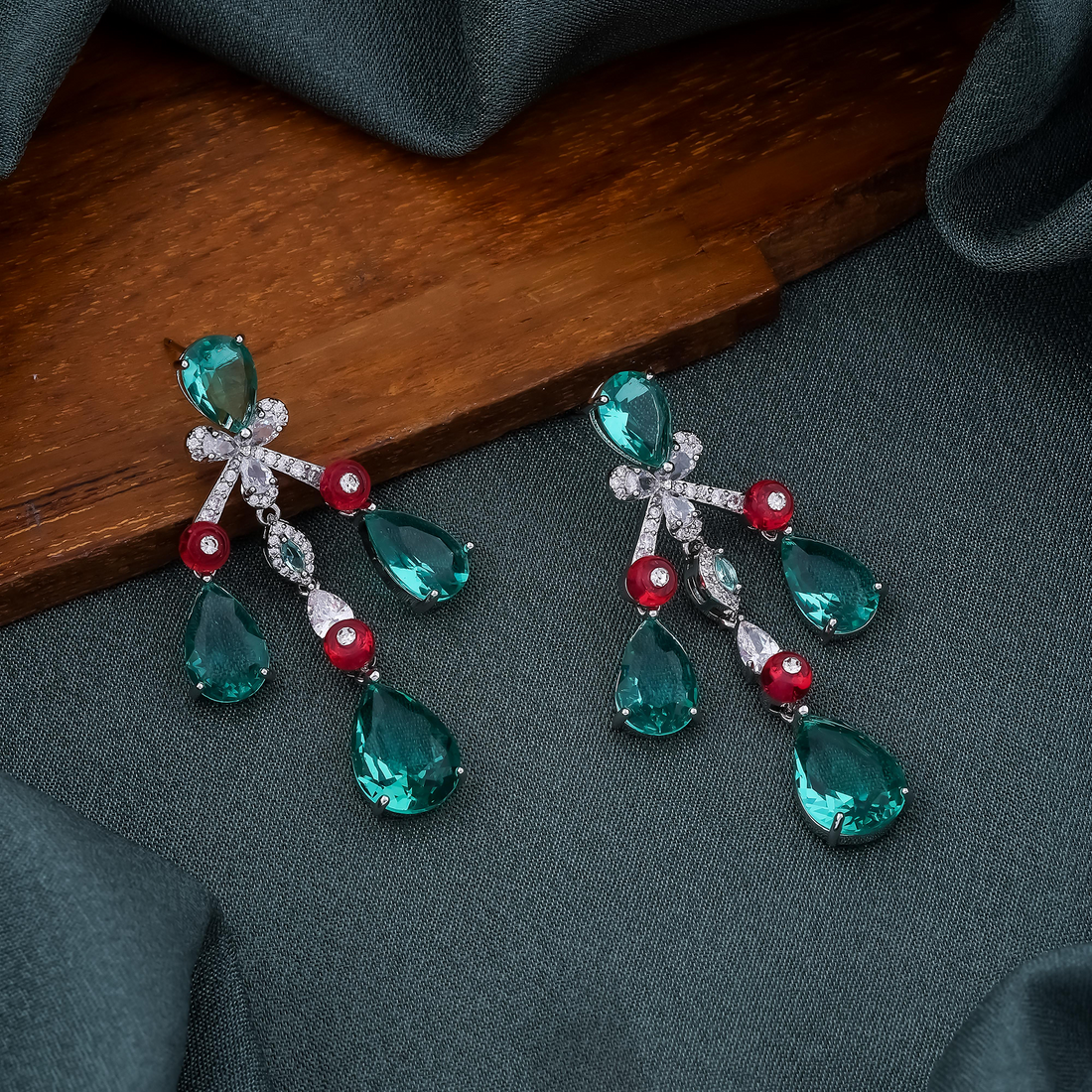 Emerald & Ruby Drop Earrings
