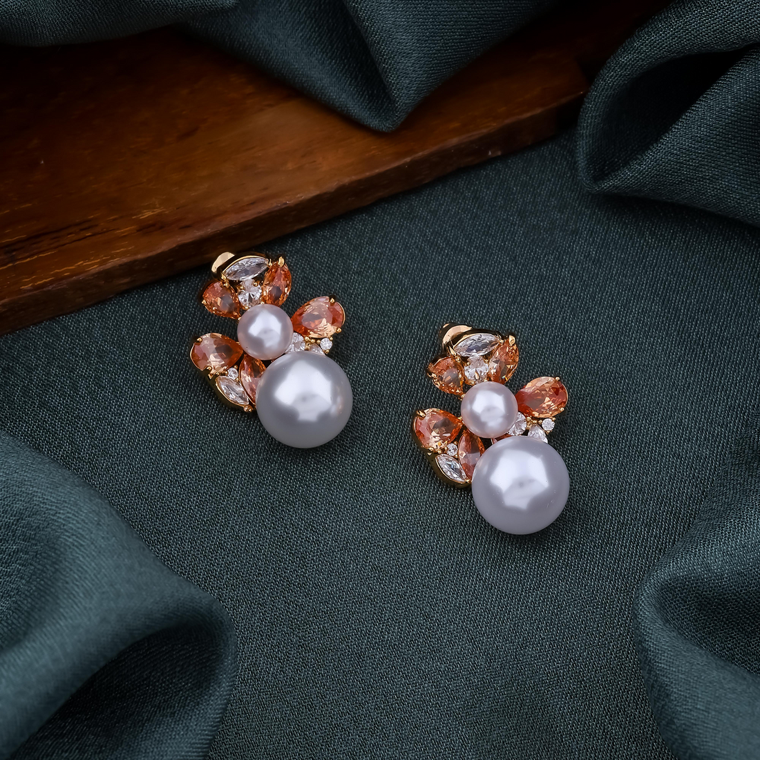 Pearl Crystal Floral Drop Earrings