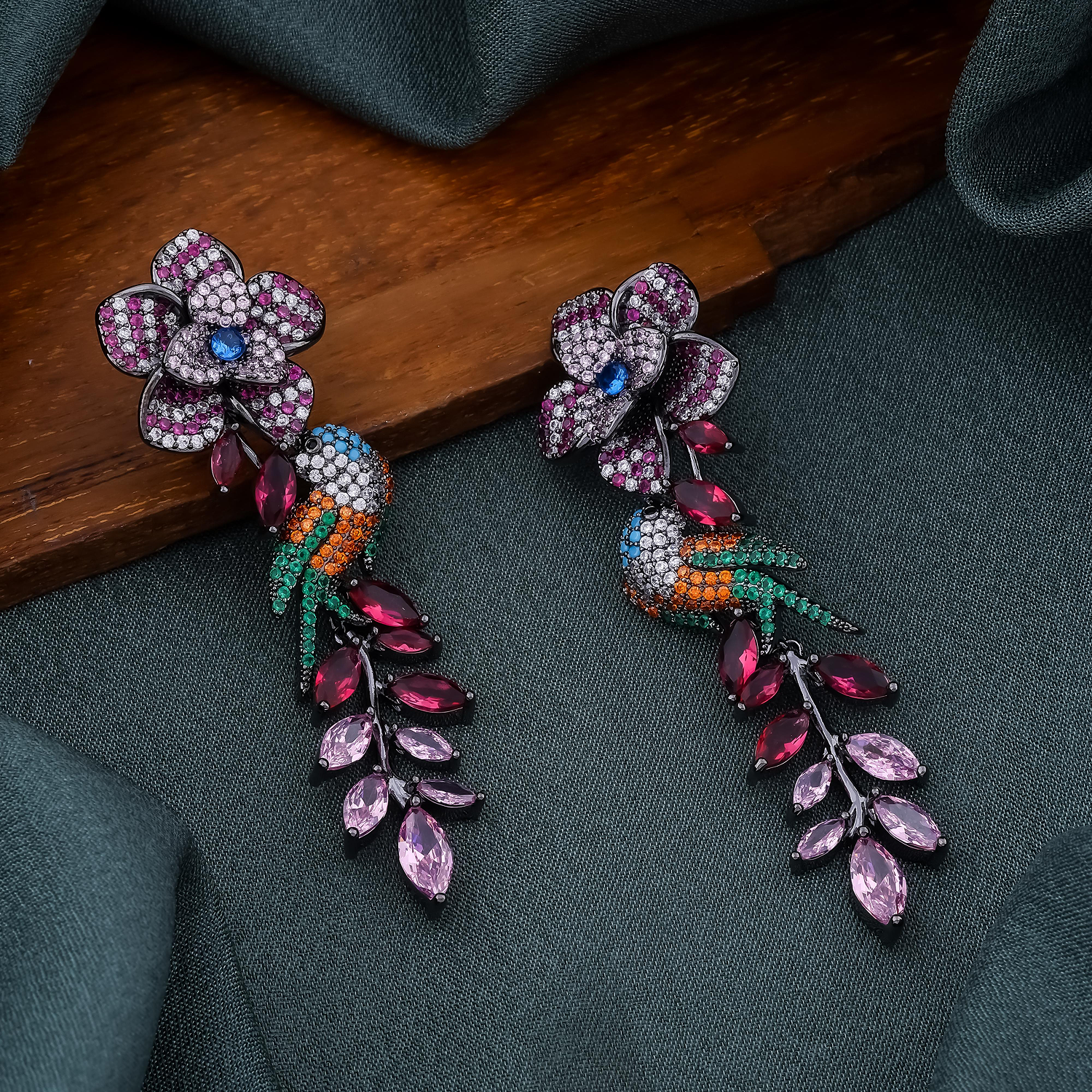 Floral & Parrot Statement Earrings