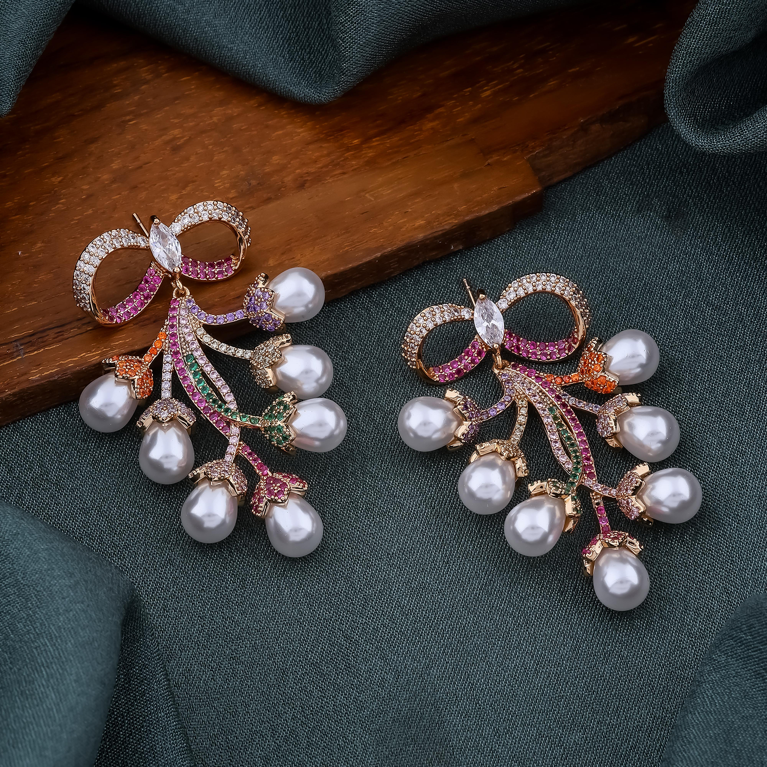 Pearl & Crystal Bow Dangle Earrings