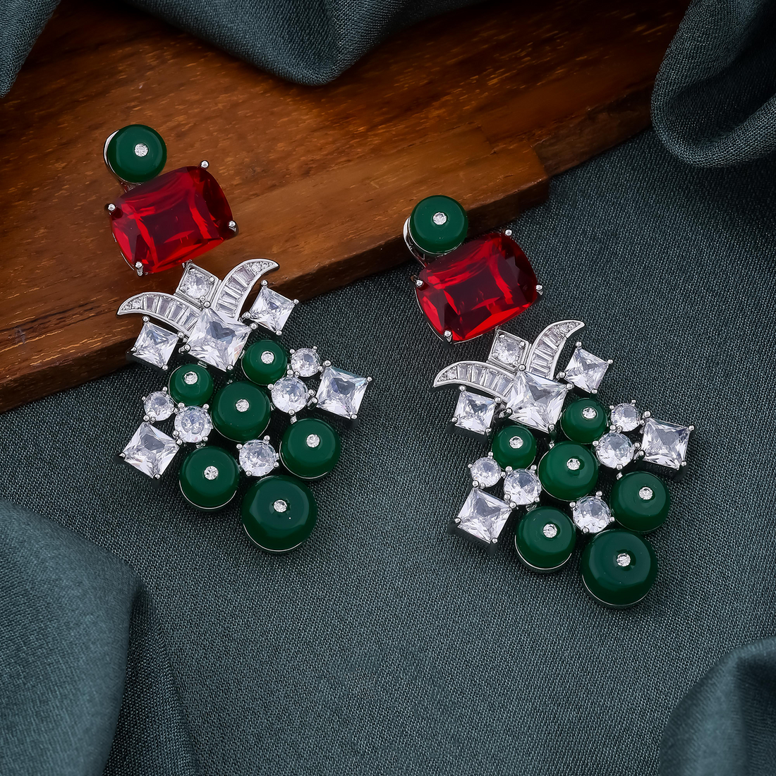 Ruby Emerald & Crystal Statement Earrings
