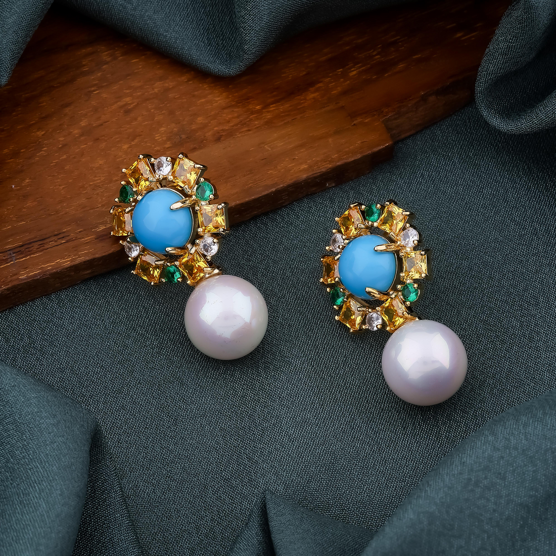 Turquoise & Pearl Drop Earrings