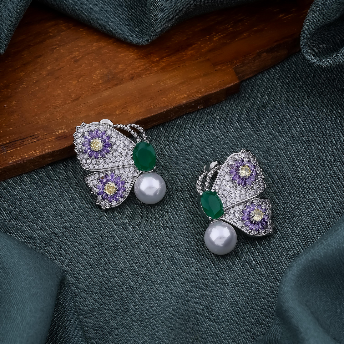 Butterfly Pearl & Crystal Earrings