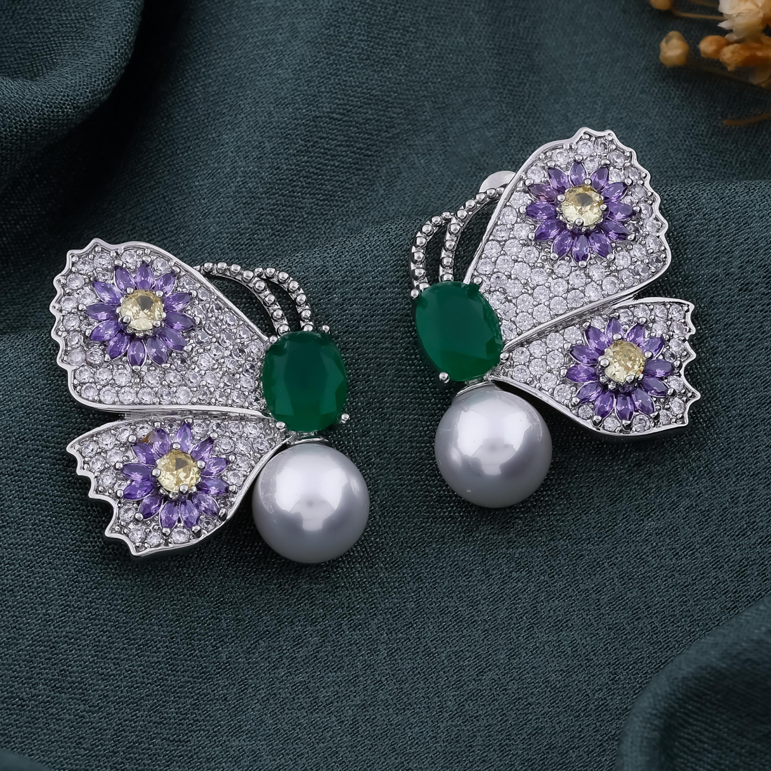 Butterfly Pearl & Crystal Earrings