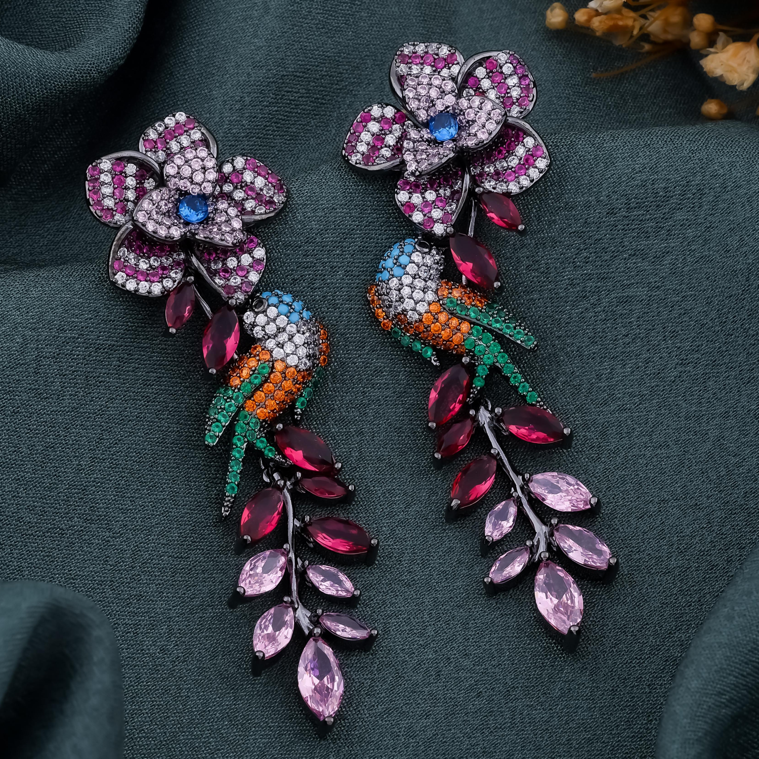 Floral & Parrot Statement Earrings
