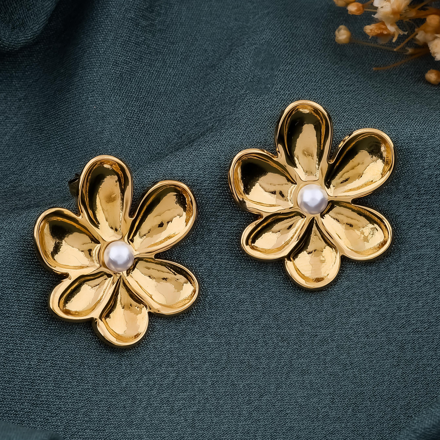Gold Floral Pearl Earrings