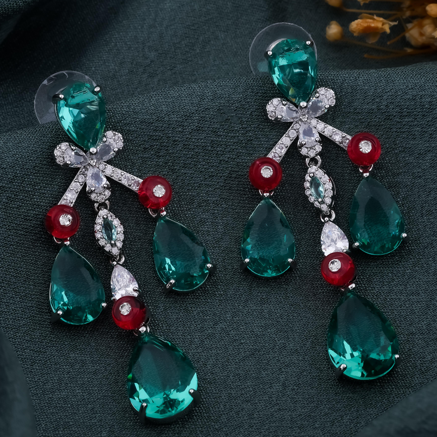 Emerald & Ruby Drop Earrings