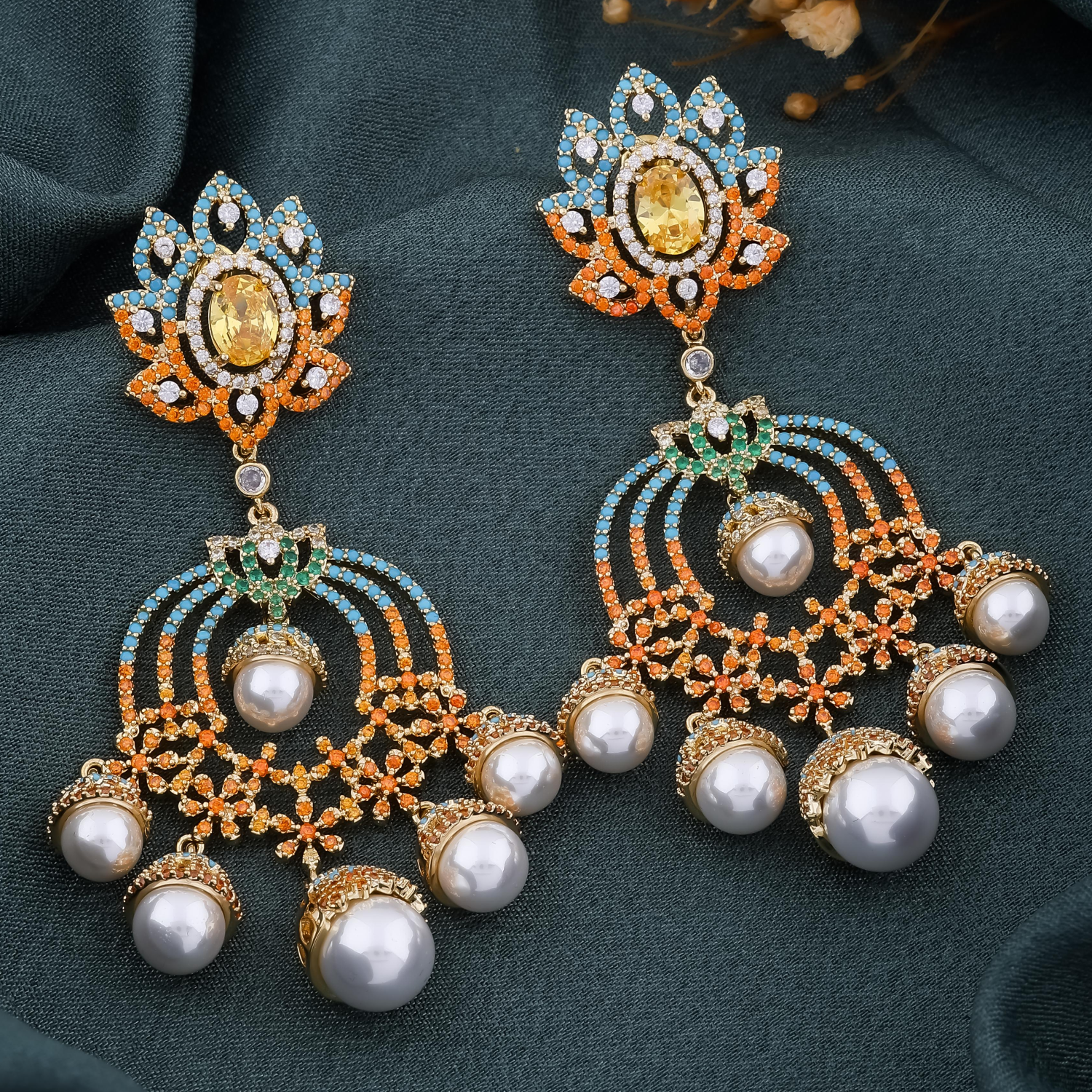 Sunrise Pearl Chandelier Earrings