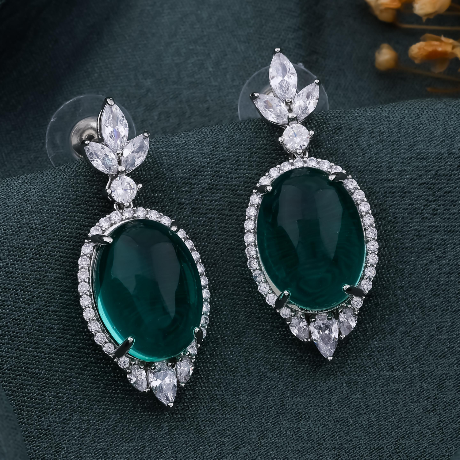 Emerald Oval Drop Earrings