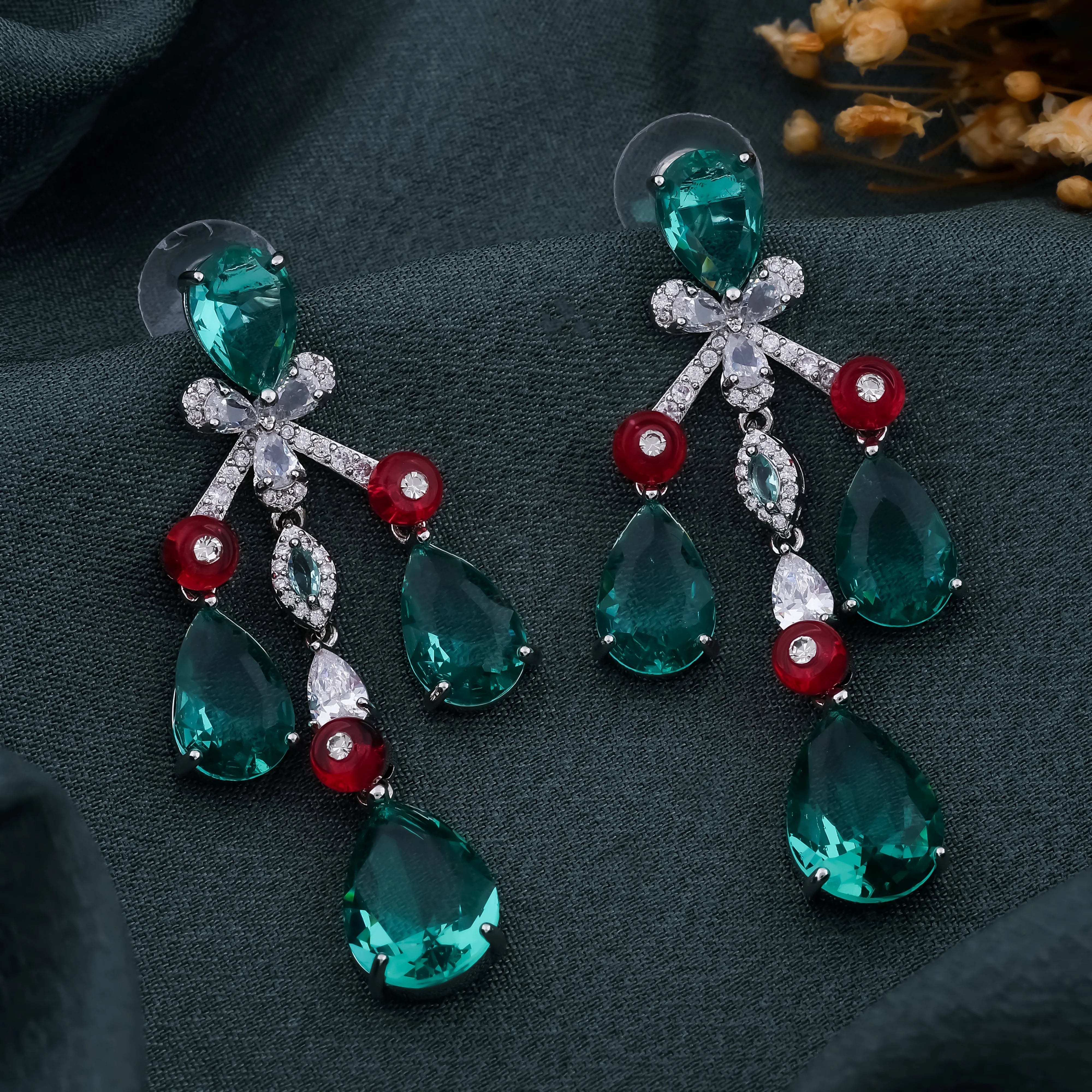 Emerald & Ruby Drop Earrings