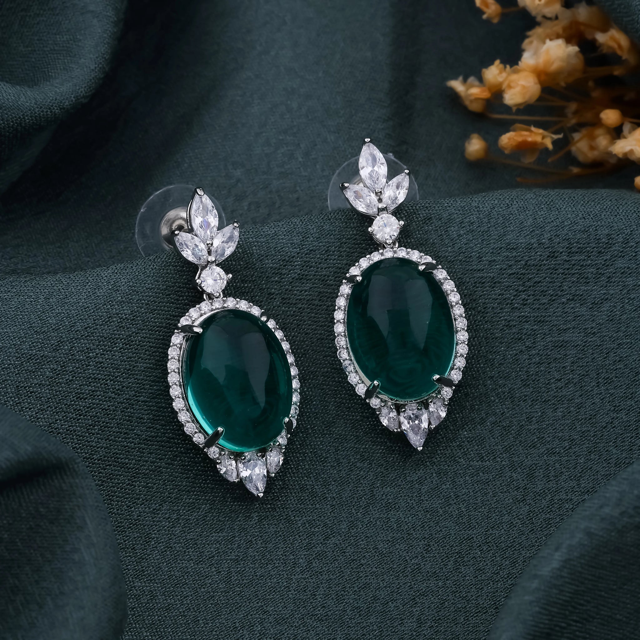 Emerald Oval Drop Earrings