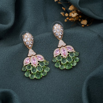 Pink & green Lotus Drop Jhumki Earrings