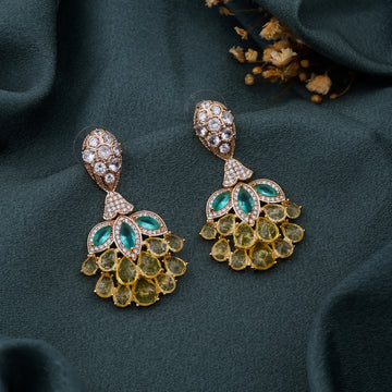 Golden Yellow & emerald Lotus Drop Jhumki Earrings