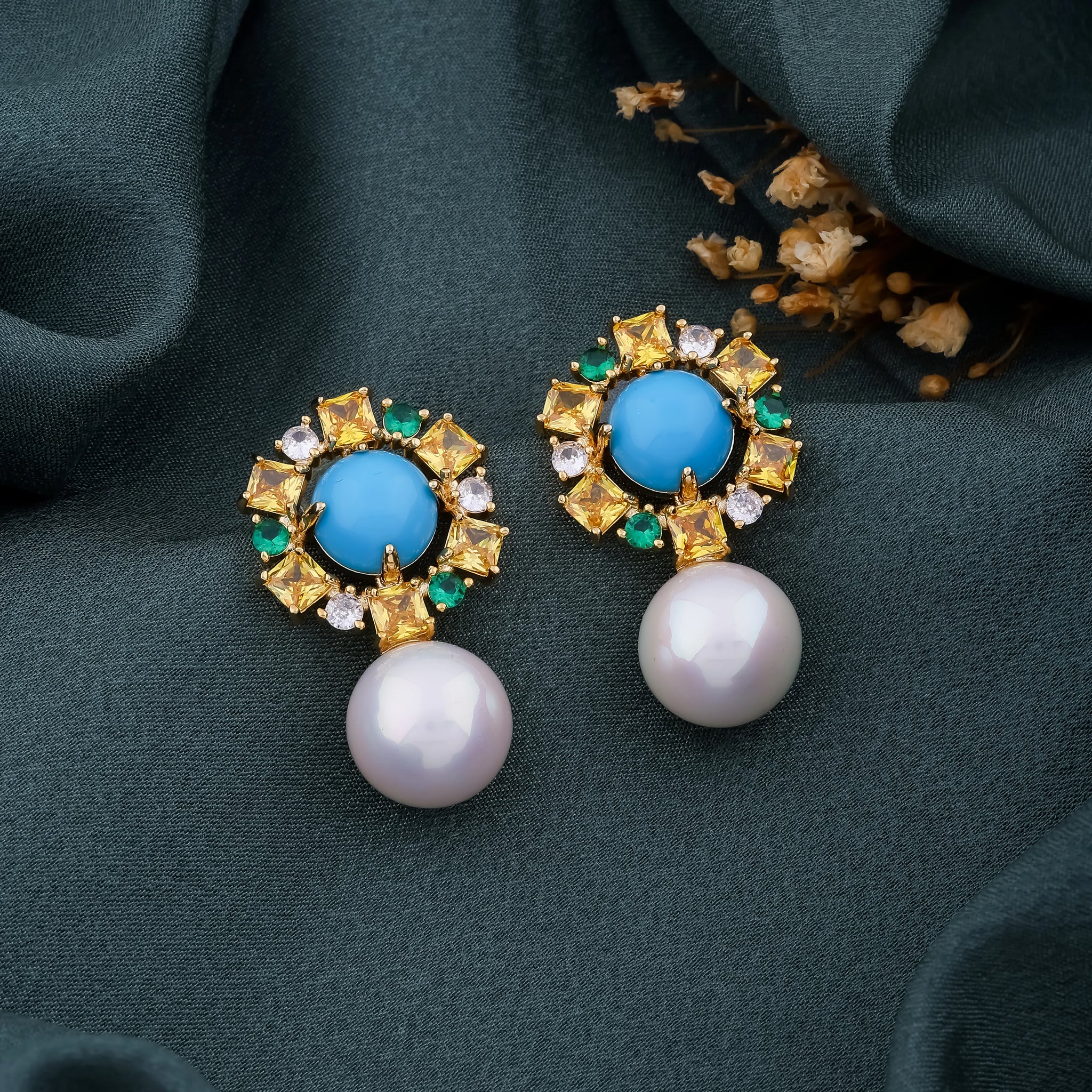 Turquoise & Pearl Drop Earrings