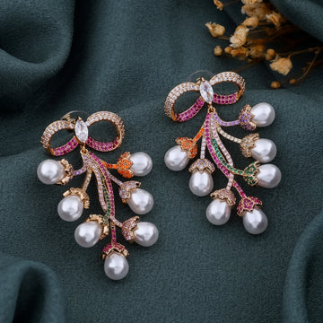 Pearl & Crystal Bow Dangle Earrings