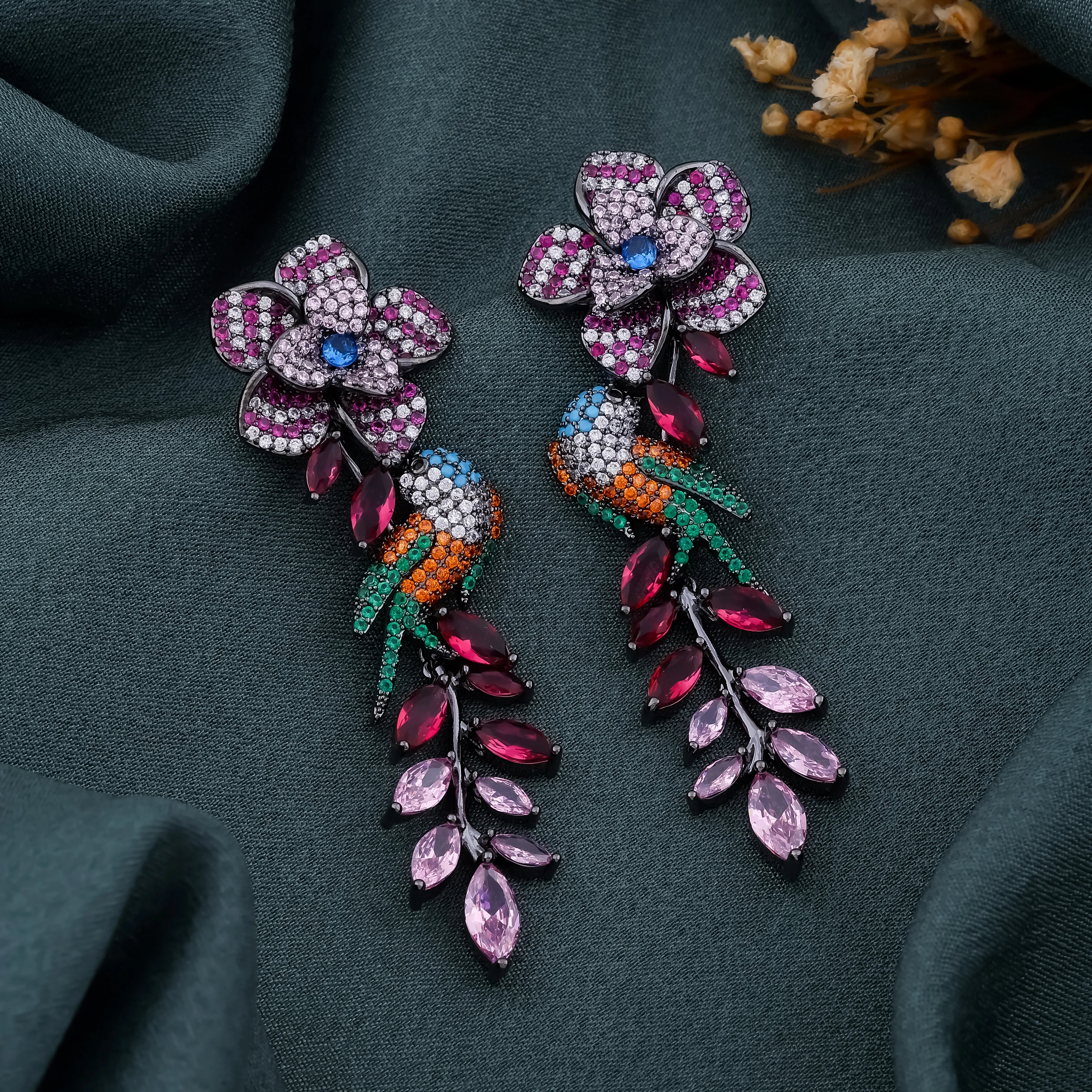Floral & Parrot Statement Earrings