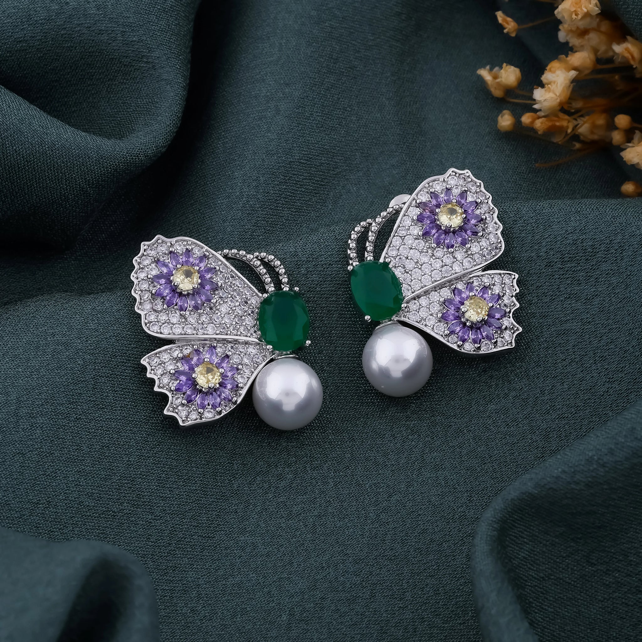 Butterfly Pearl & Crystal Earrings