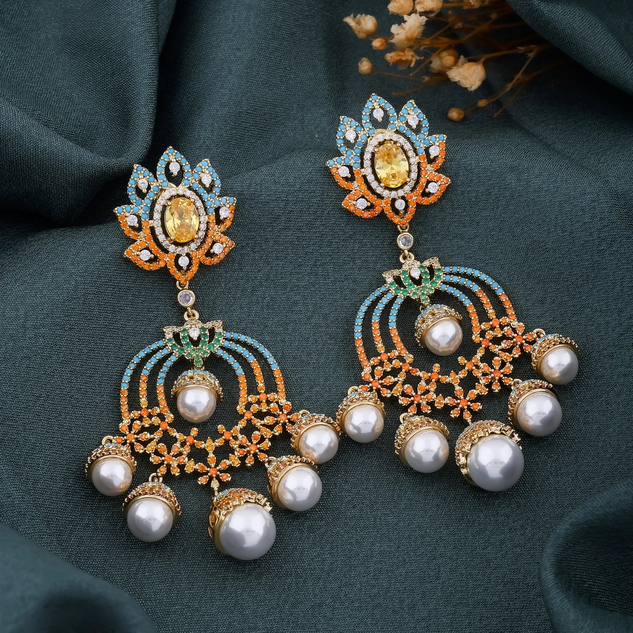 Sunrise Pearl Chandelier Earrings