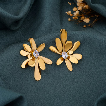 Gold Floral Crystal Earrings