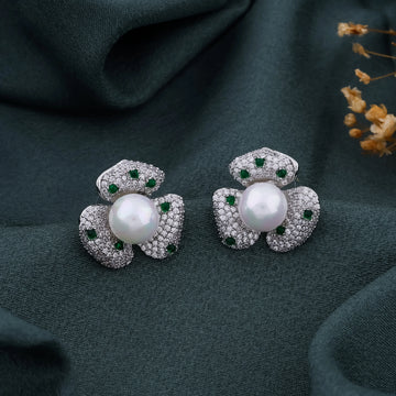 Pearl & Emerald Crystal Floral Earrings