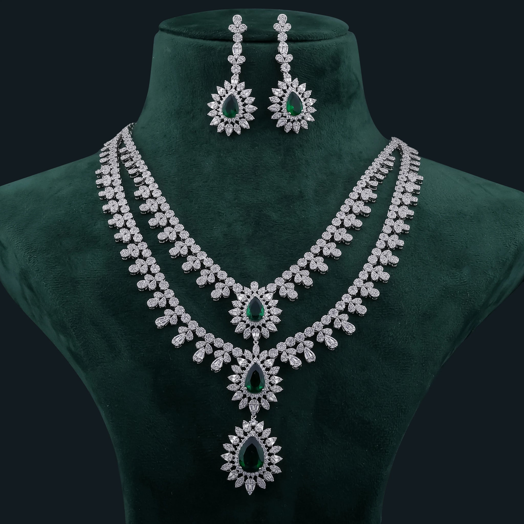 Emerald & Diamond-cut Bridal Necklace set