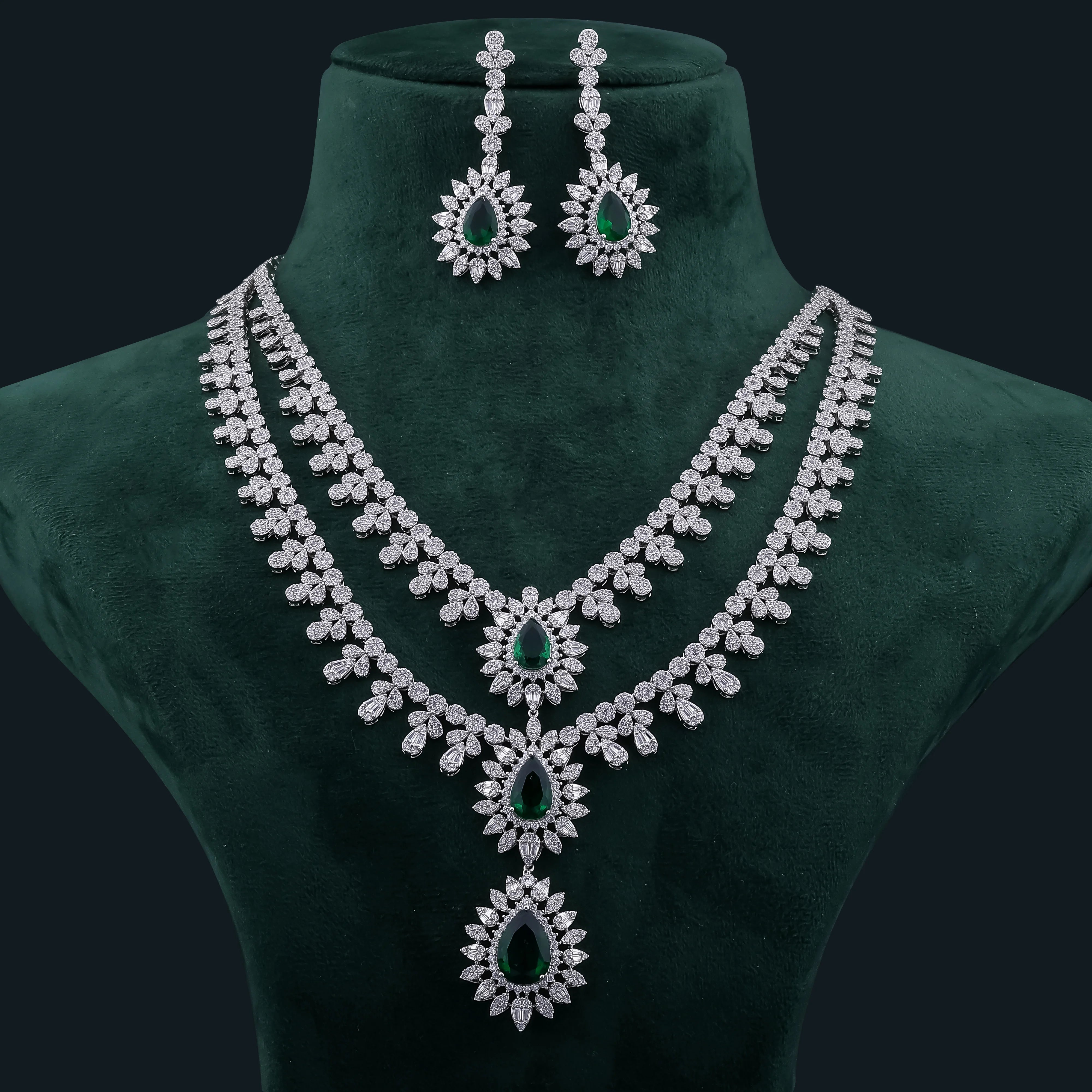 Emerald & Diamond-cut Bridal Necklace set