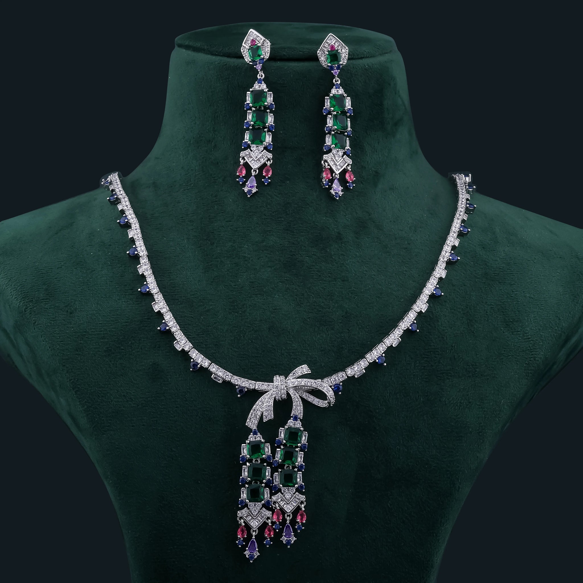 Multicolor Gemstone Bow Necklace