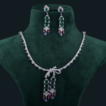 Multicolor Gemstone Bow Necklace