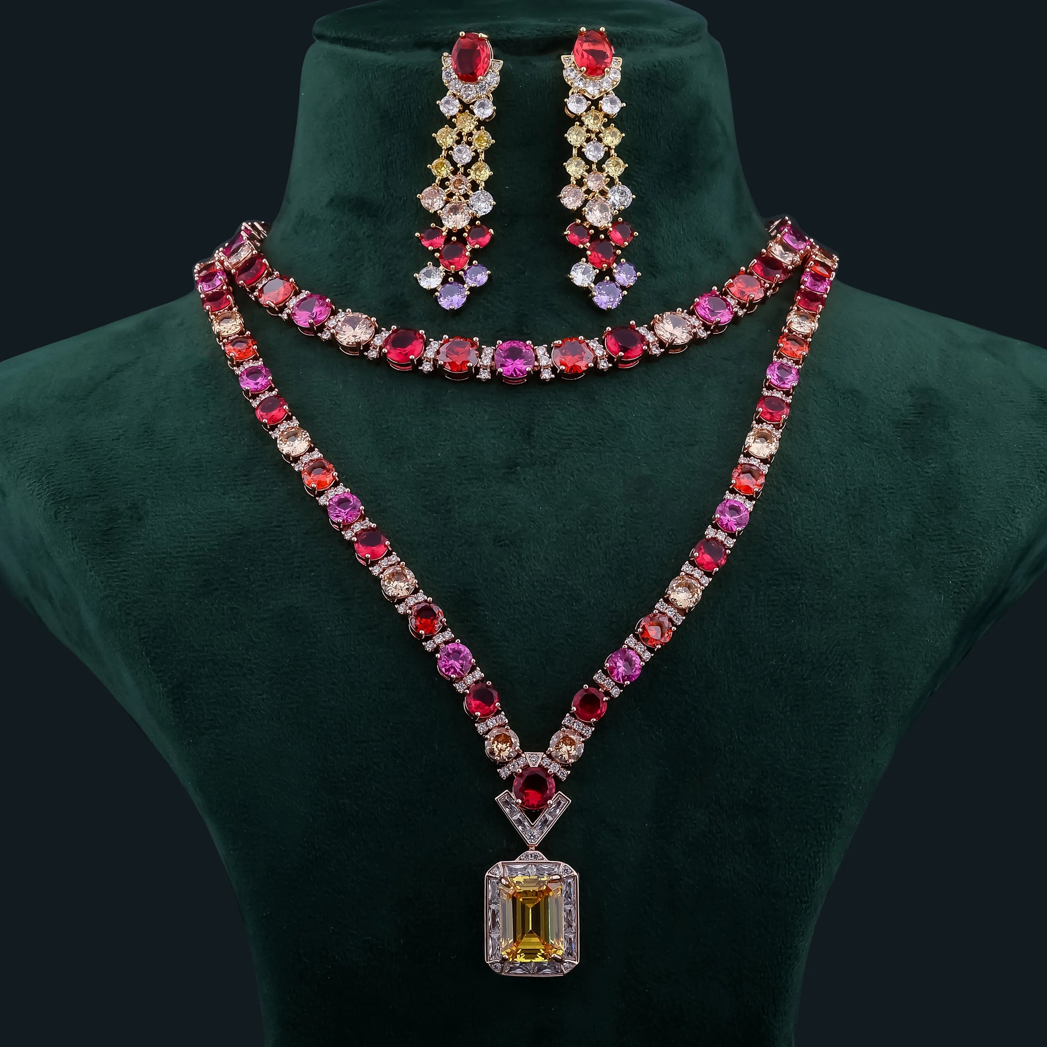 Multicolor Long Gemstone Necklace set