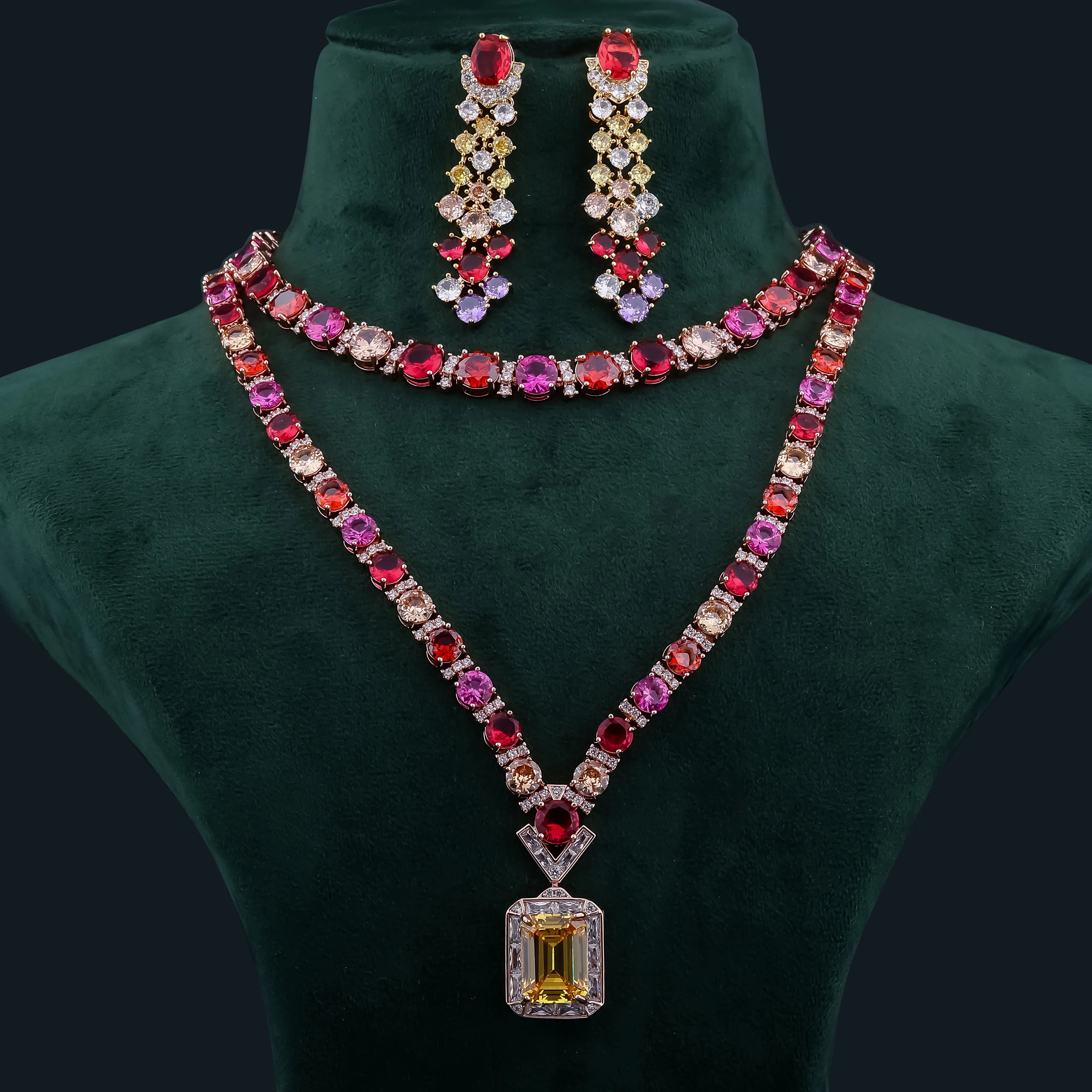 Multicolor Long Gemstone Necklace set