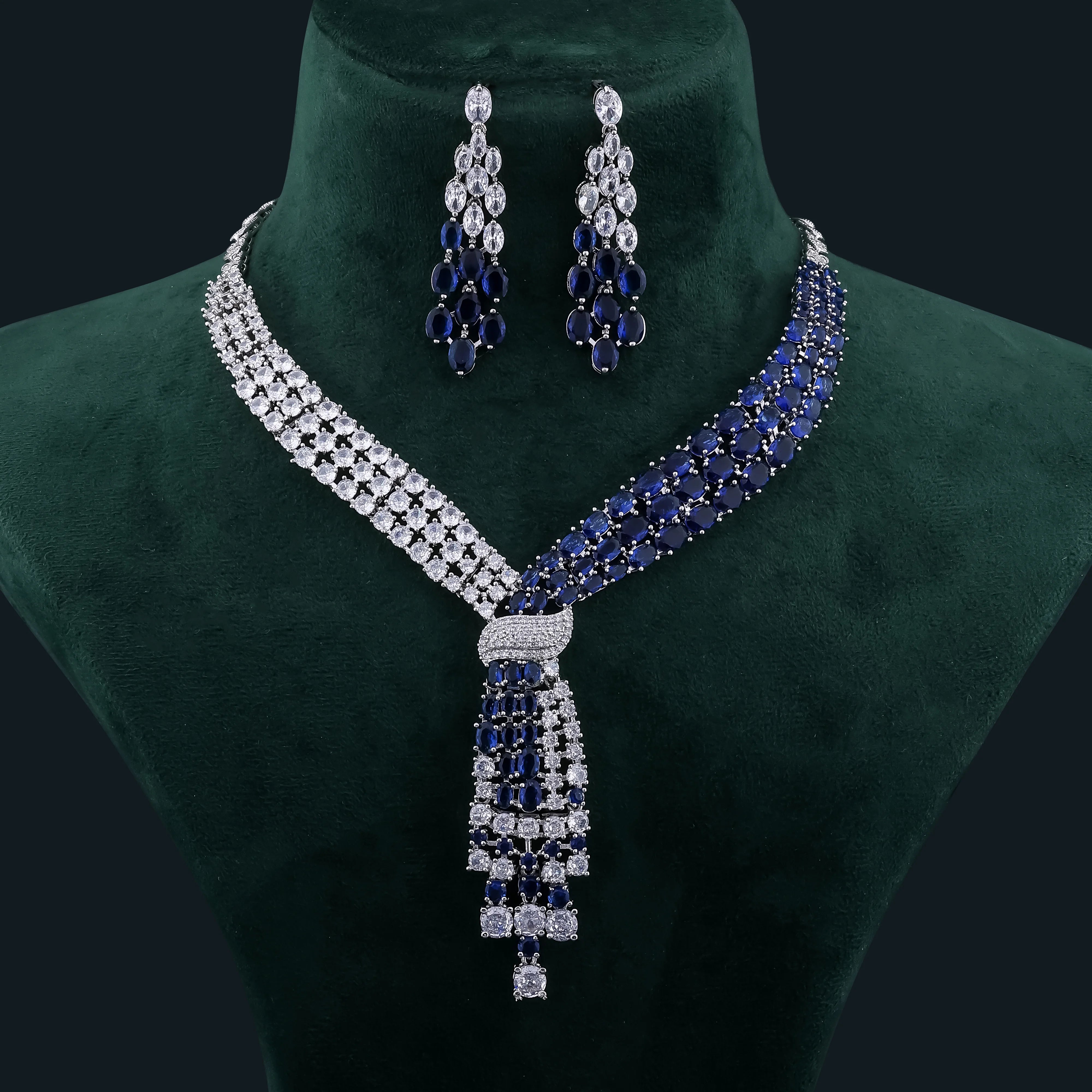 Sapphire & Diamond Tassel Necklace Set